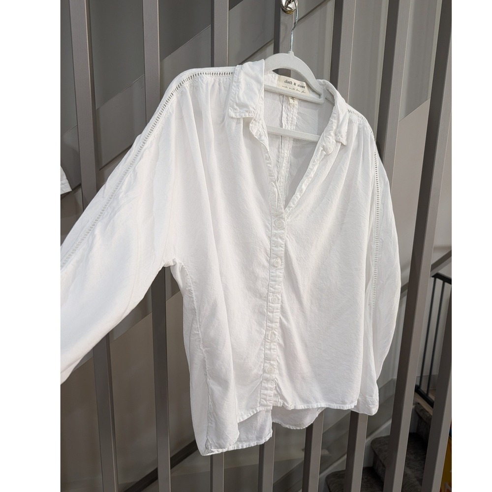 Cloth & Stone Anthropologie White Tencel Ladder Lace Shirt Small - Picture 14 of 14